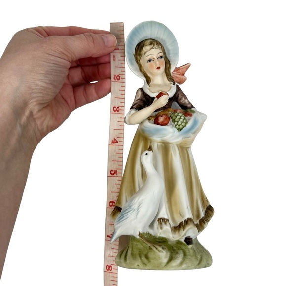 Vintage Lefton Harvest Figurine #6988 Bisque Porcelain Girl With Goose - Picture 8 of 8